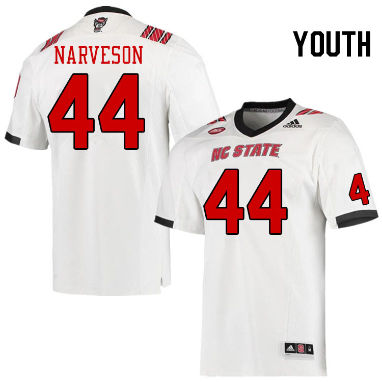 Youth #44 Brayden Narveson North Carolina State Wolfpacks College Football Jerseys Stitched-White - Click Image to Close